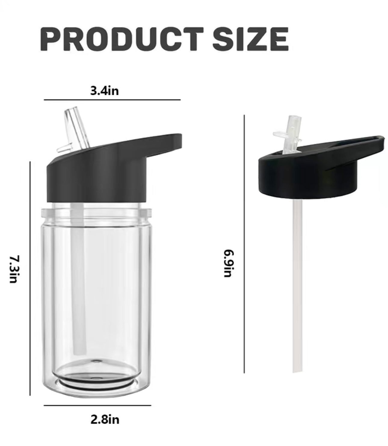 10oz ACRYLIC KIDS PRE-DRILLED CLEAR SNOW GLOBE TUMBLER WITH BLACK LID
