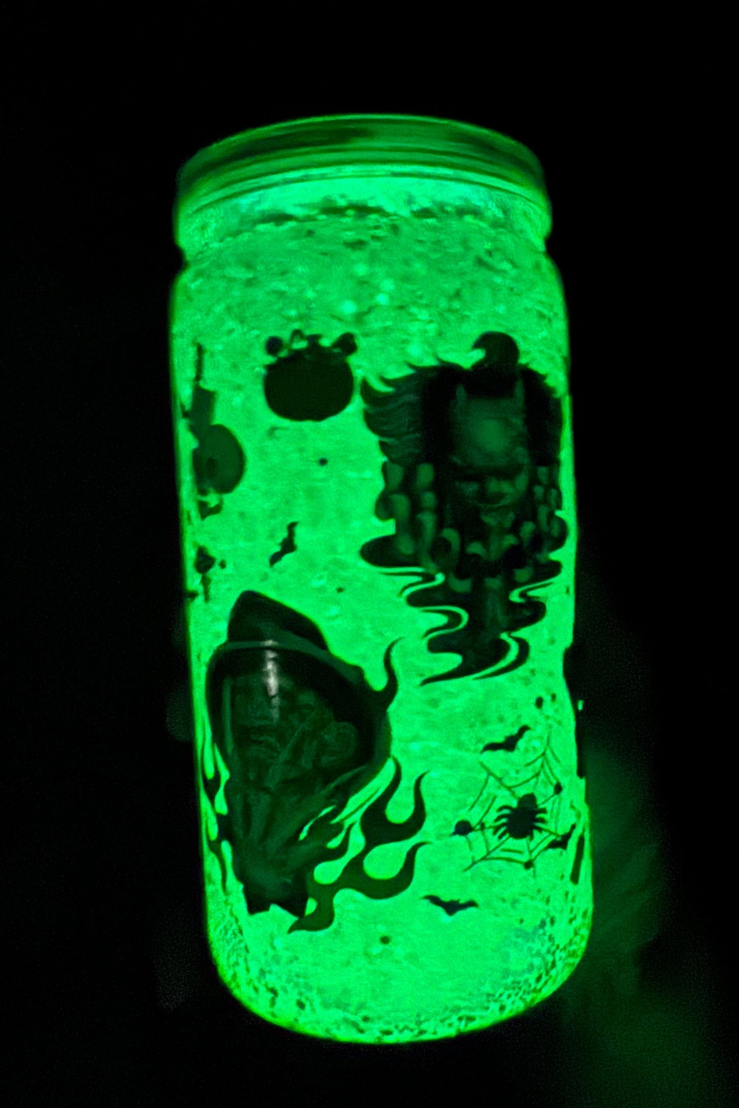 16oz. NEON HALLOWEEN GLOW IN THE DARK ACRYLIC GLITTER SNOW GLOBE TUMBLER!