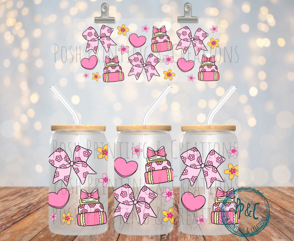 #214 PINK BOWS AND BOOKS UV DTF WRAP