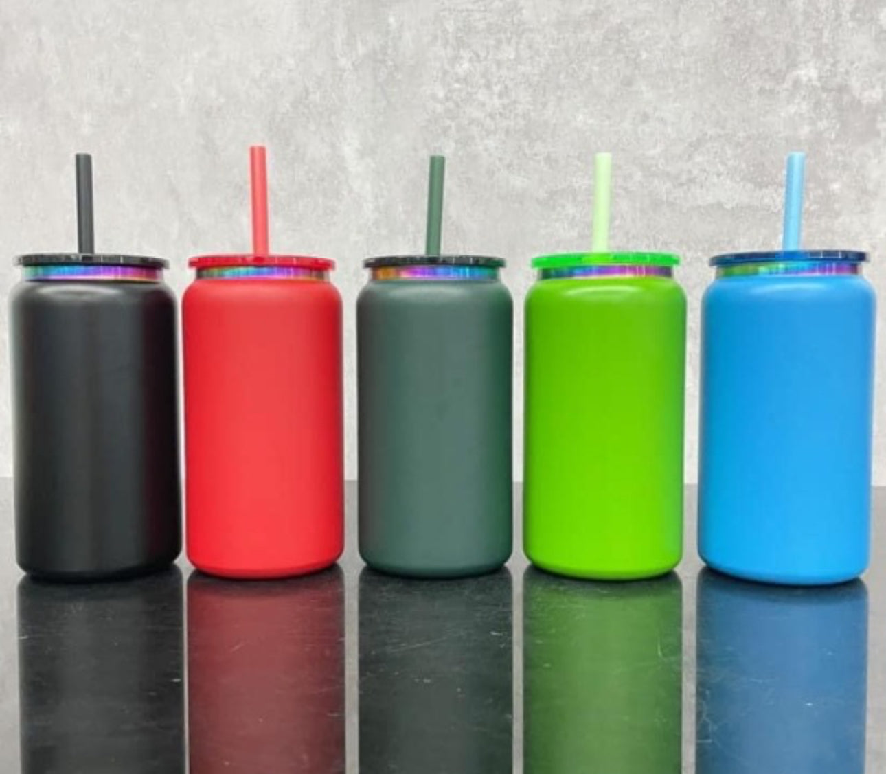 16oz COLORED POWDERED COATED STAINLESS STEEL CCUPSD WITH COLOR PLASTIC LIDS