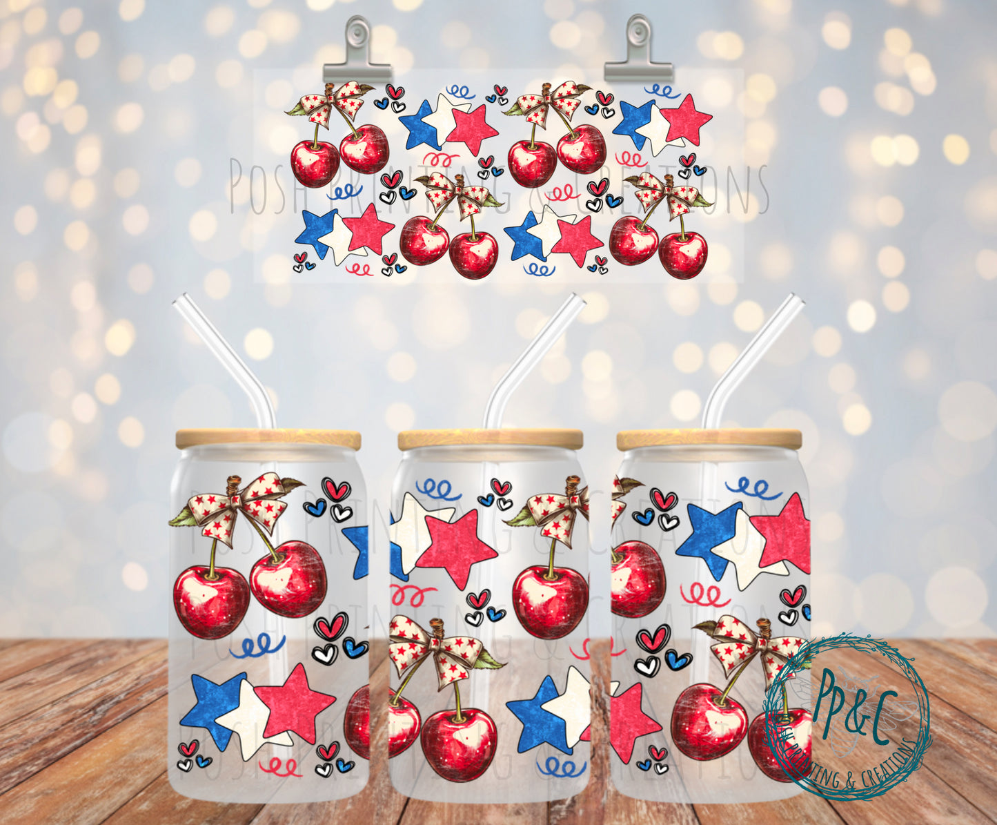 #213 CHERRIES & STARS UV DTF WRAP