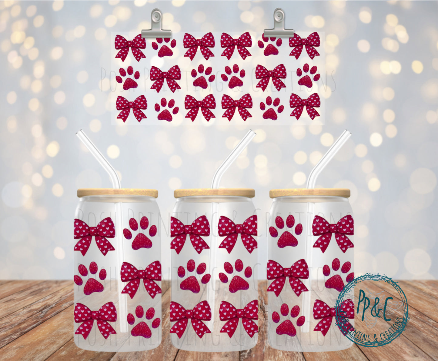 #330 RED HEART BOWS AND PAWS UV DTF WRAP