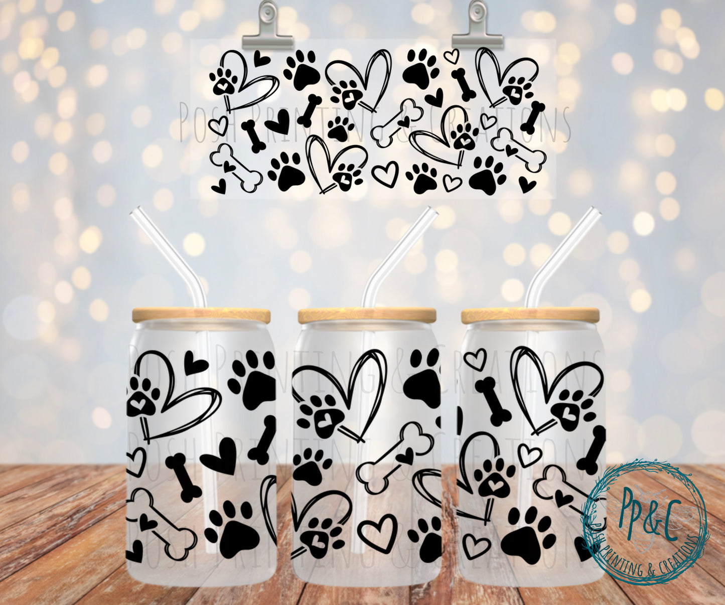#289 BLACK DOG PAW AND HEARTS UV DTF WRAP