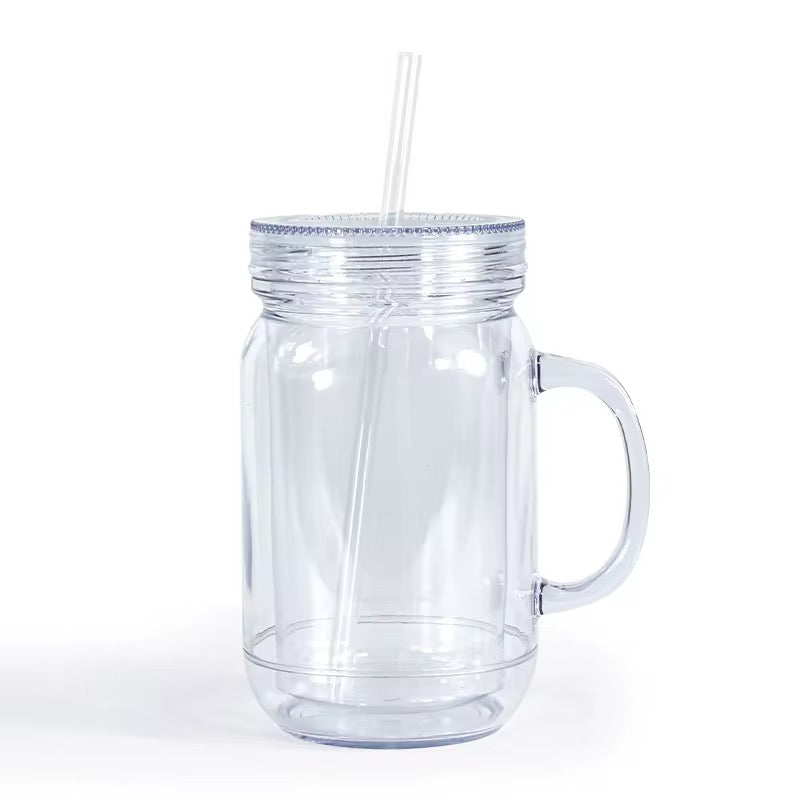 20oz CAPACITY DOUBLE WALL ACRYLIC MASON JAR PRE-DRILLED SNOW GLOBE TUMBLER