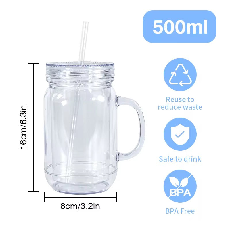 20oz CAPACITY DOUBLE WALL ACRYLIC MASON JAR PRE-DRILLED SNOW GLOBE TUMBLER