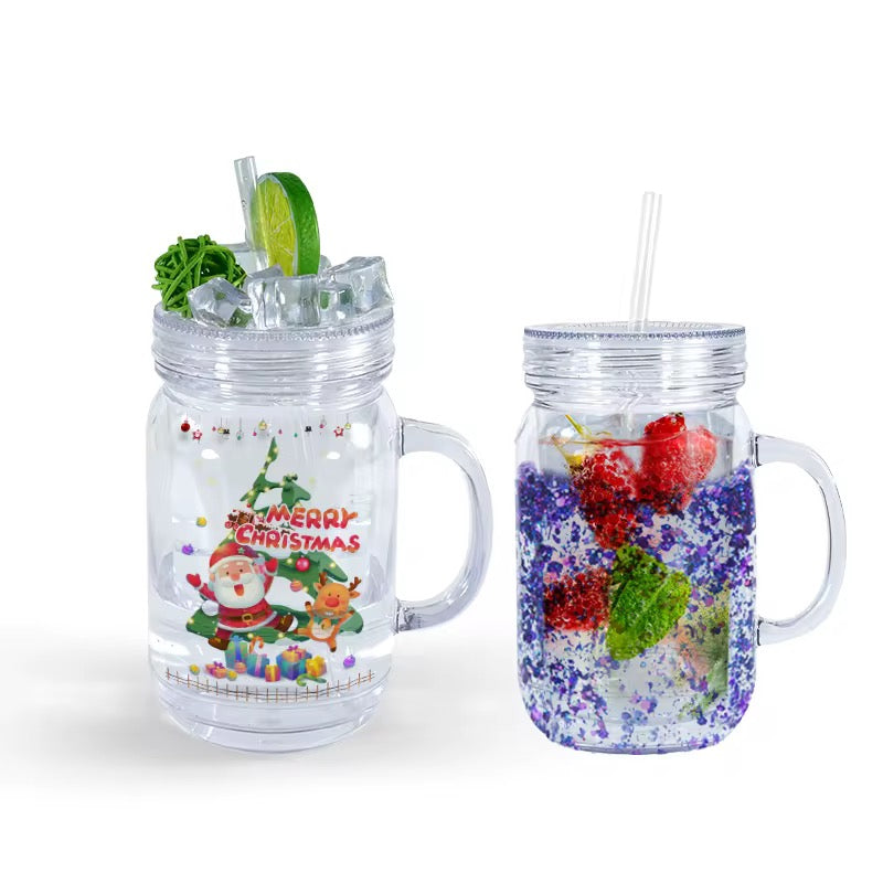 20oz CAPACITY DOUBLE WALL ACRYLIC MASON JAR PRE-DRILLED SNOW GLOBE TUMBLER