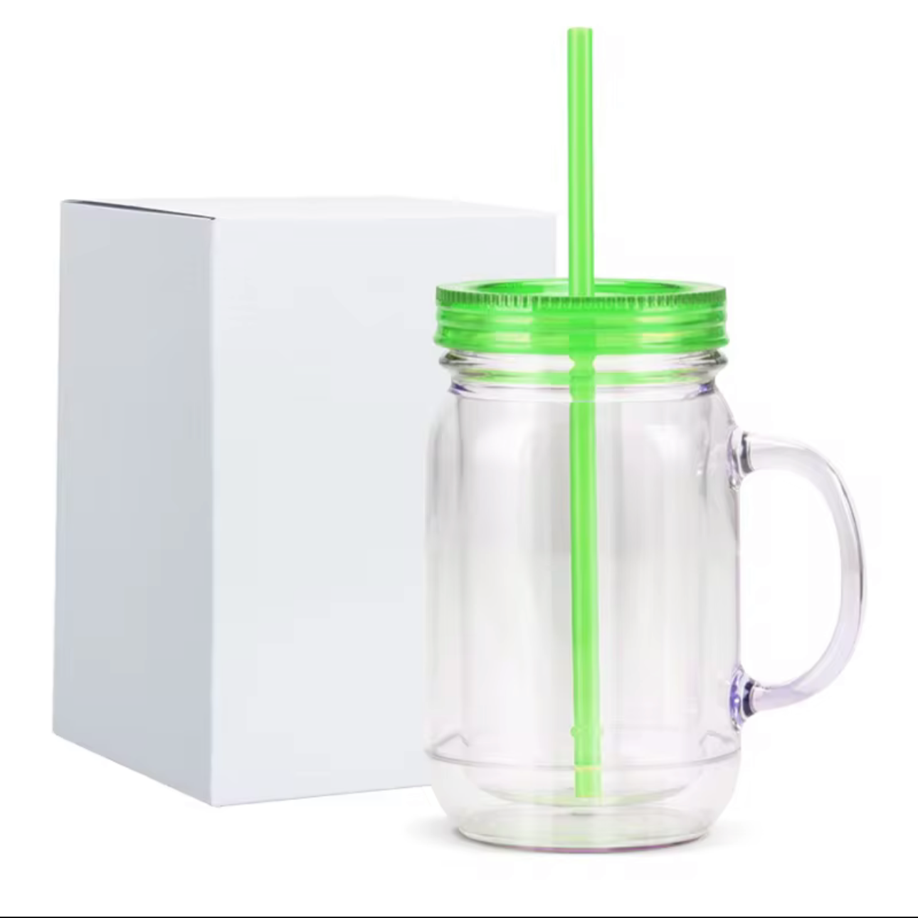 20oz DOUBLE WALL ACRYLIC MASON JAR PRE-DRILLED SNOW GLOBE TUMBLER WITH COLORED LIDS (PRE DRILLED)