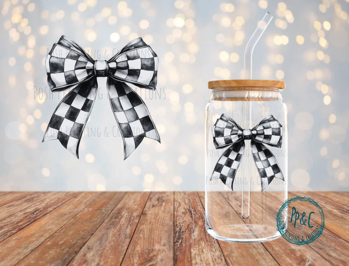 #536 BLACK CHECKERED BOW UV DTF DECAL