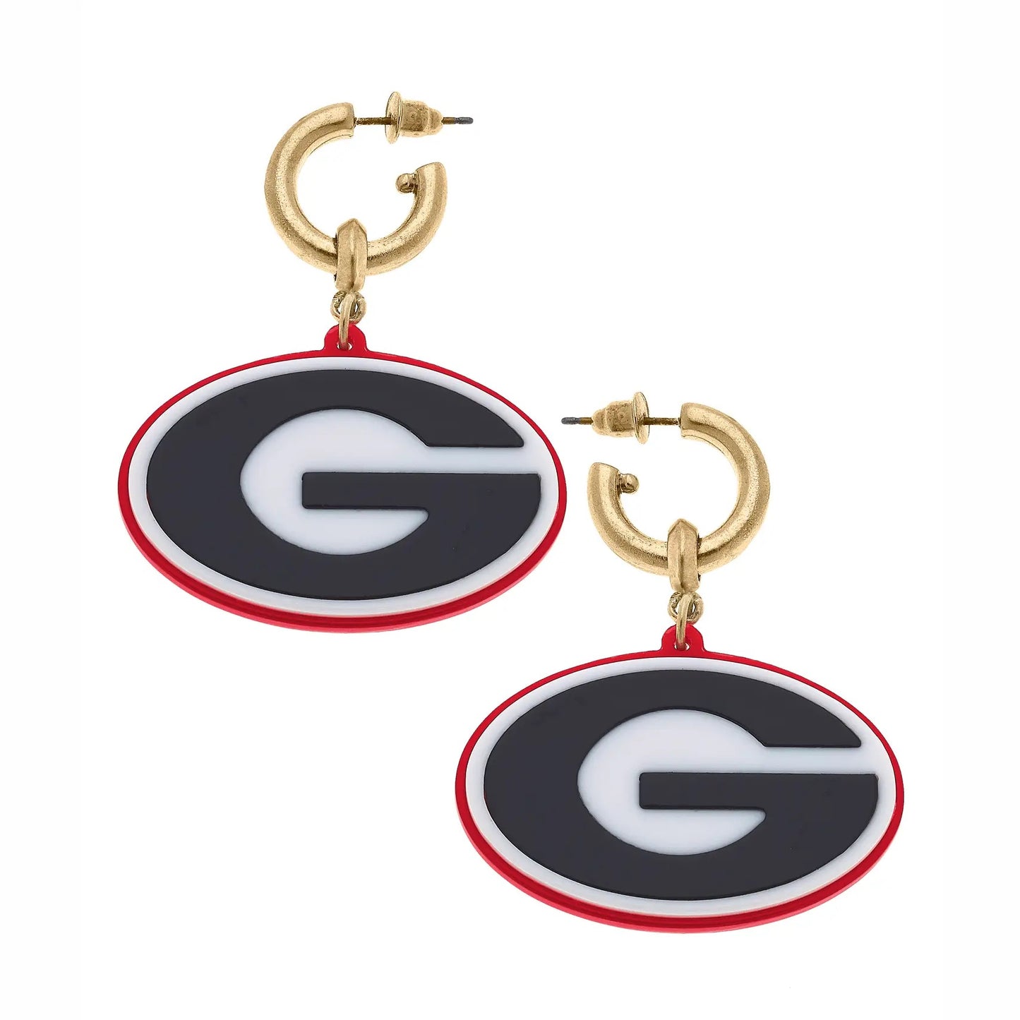 Georgia Bulldogs Resin Logo Drop Hoop Earring in Red