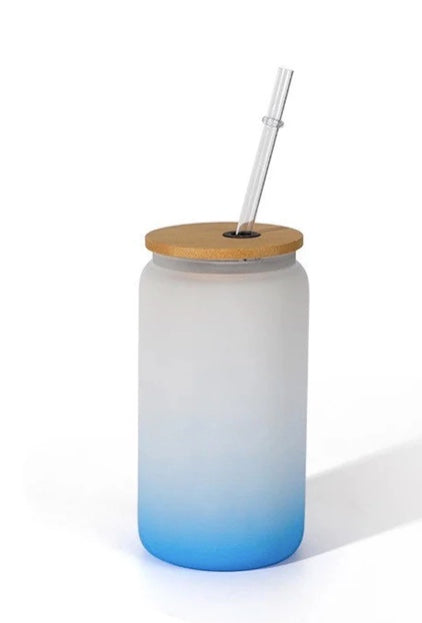 16oz OMBRE COLORED SUBLIMATION GLASS BEER CAN TUMBLER WTH BAMBOO LID