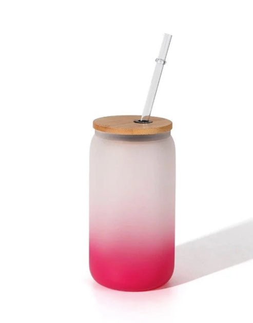 16oz OMBRE COLORED SUBLIMATION GLASS BEER CAN TUMBLER WTH BAMBOO LID
