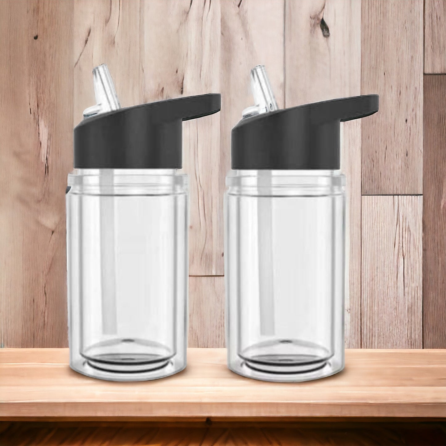 10oz ACRYLIC KIDS PRE-DRILLED CLEAR SNOW GLOBE TUMBLER WITH BLACK LID