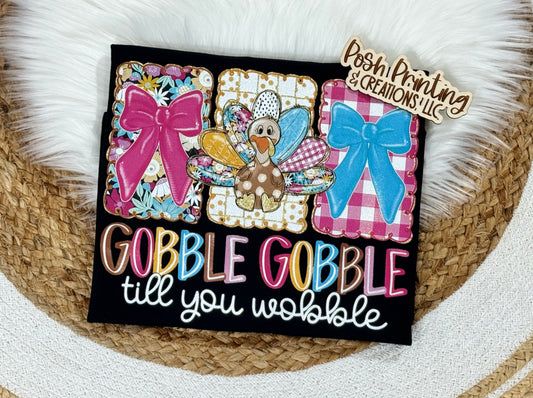 Gobble Gobble Till You Wobble Glitter Thanksgiving Shirt
