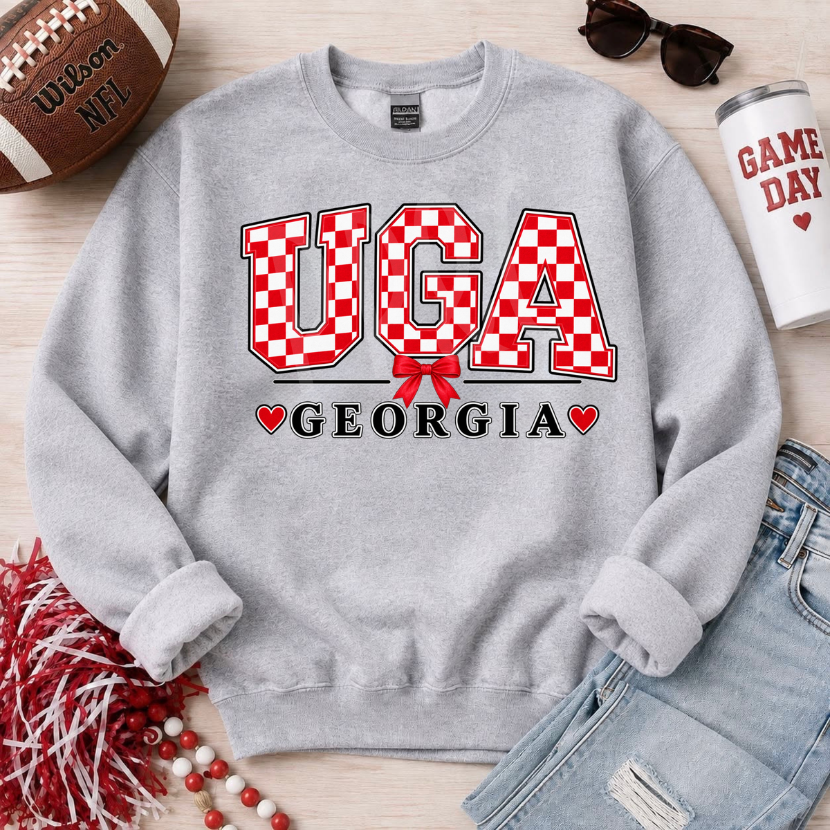 UGA Gingham Tee & Sweatshirt