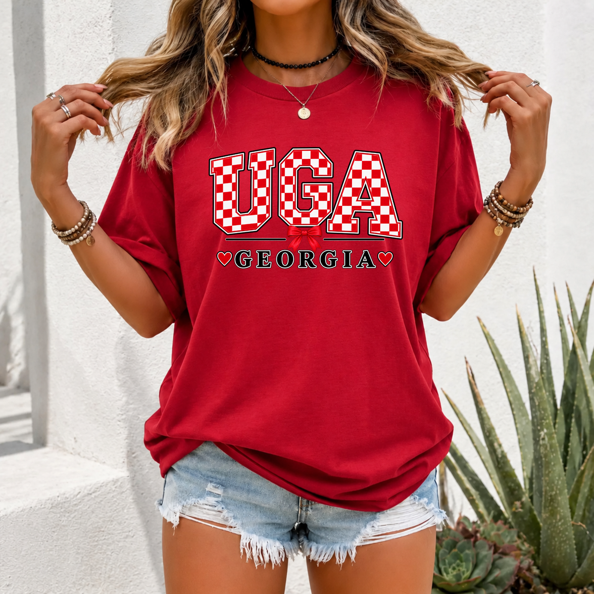 UGA Gingham Tee & Sweatshirt