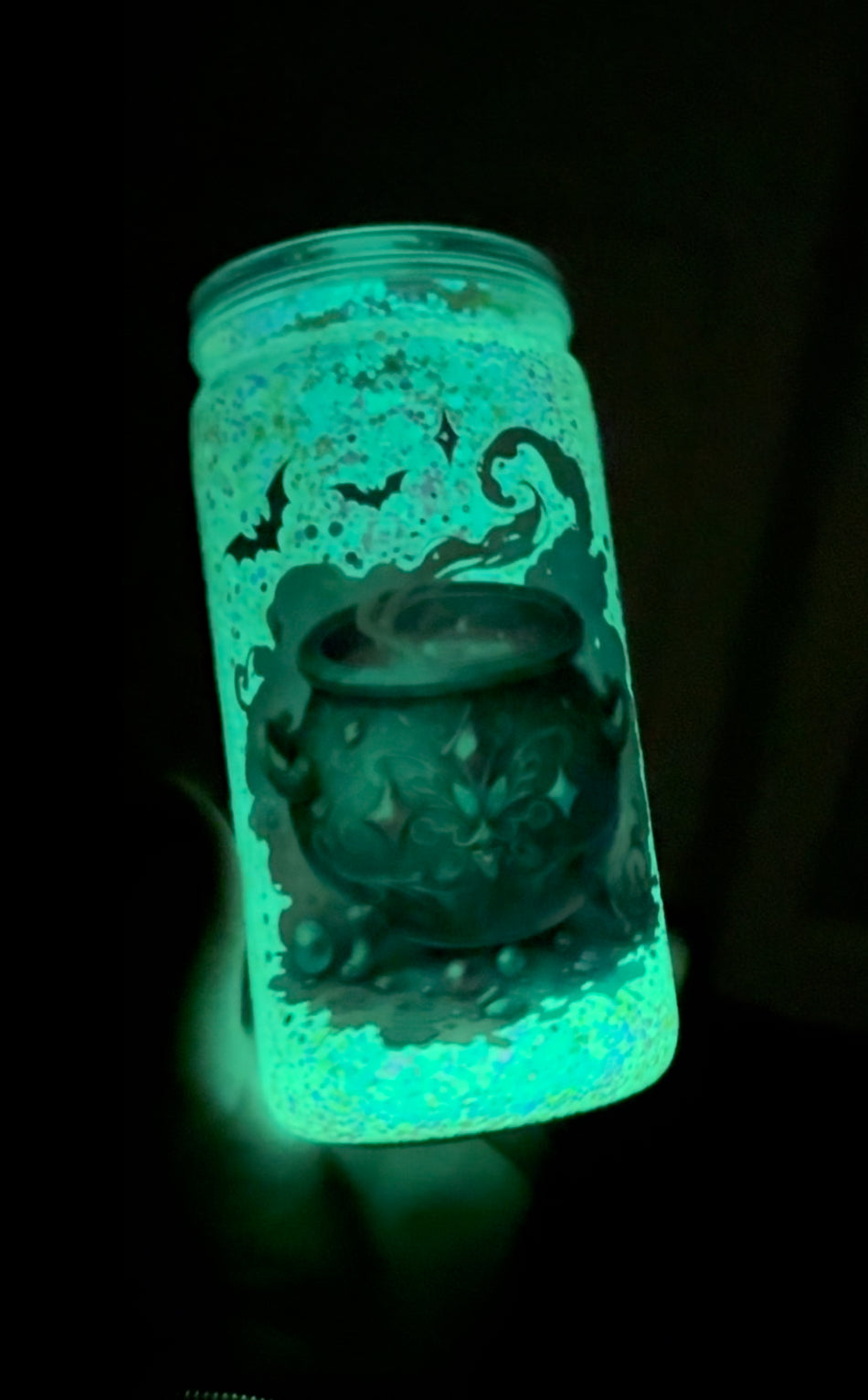 16oz. HALLOWEEN GLOW IN THE DARK  GLITTER ACRYLIC SNOW GLOBE TUMBLER!