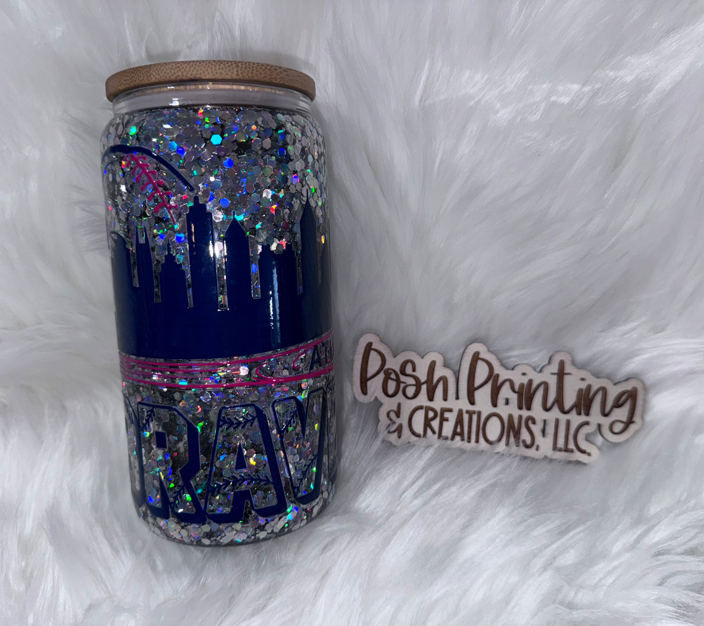 16oz. GLITTERED GLASS DOUBLES WALL BASEBALL CAN TUMBLER