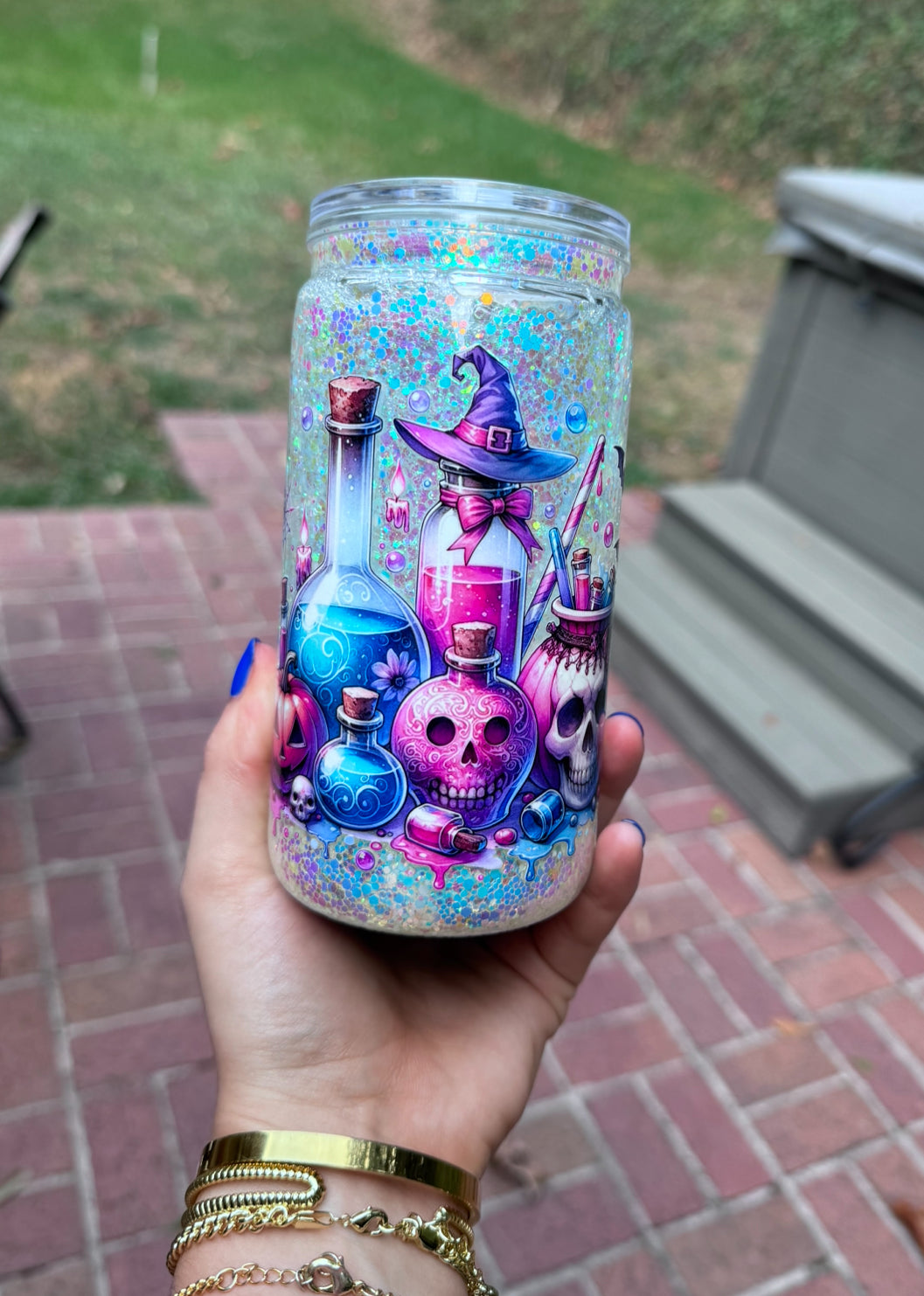 16oz. HALLOWEEN GLOW IN THE DARK  GLITTER ACRYLIC SNOW GLOBE TUMBLER!