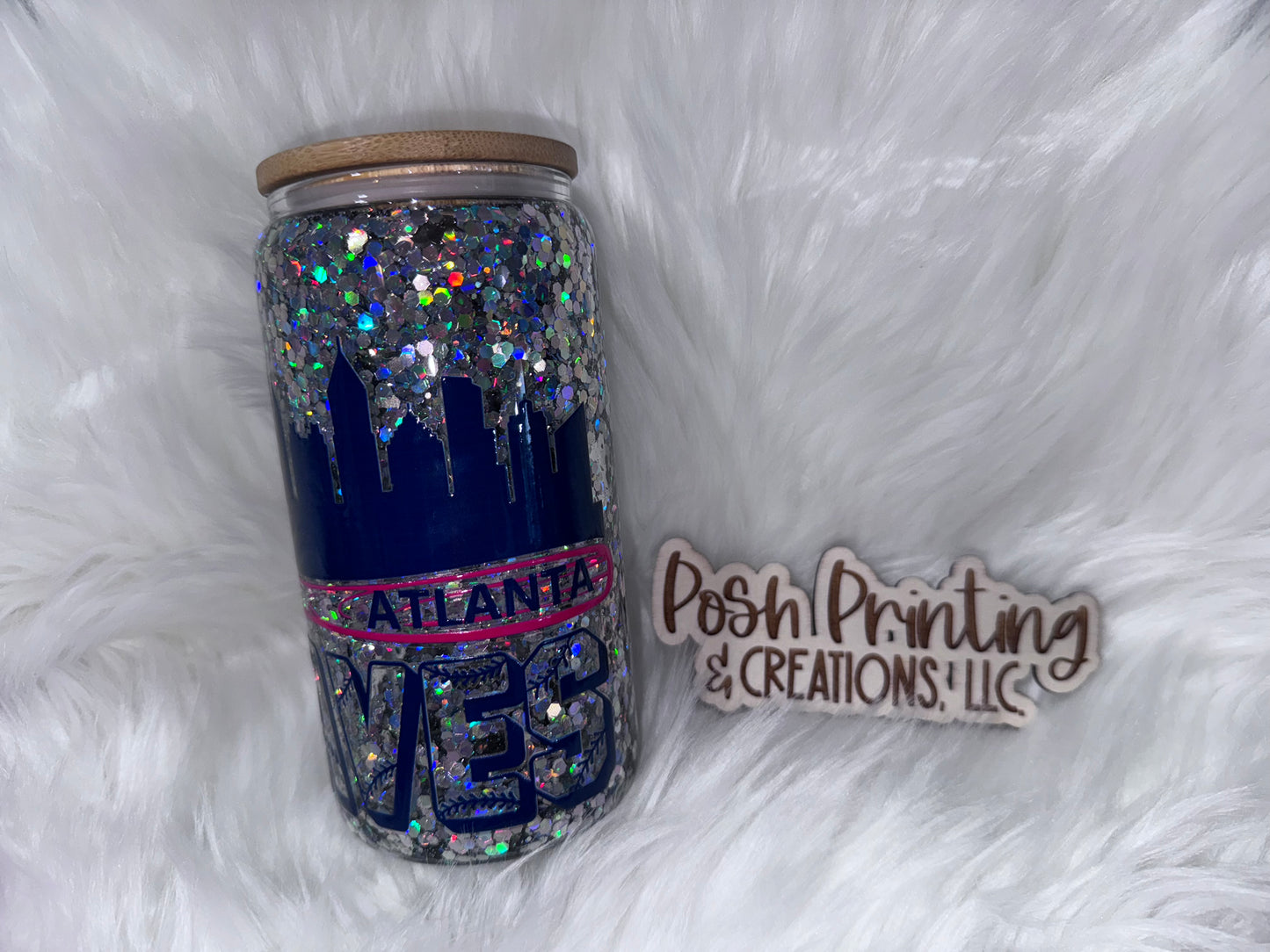 16oz. GLITTERED GLASS DOUBLES WALL BASEBALL CAN TUMBLER