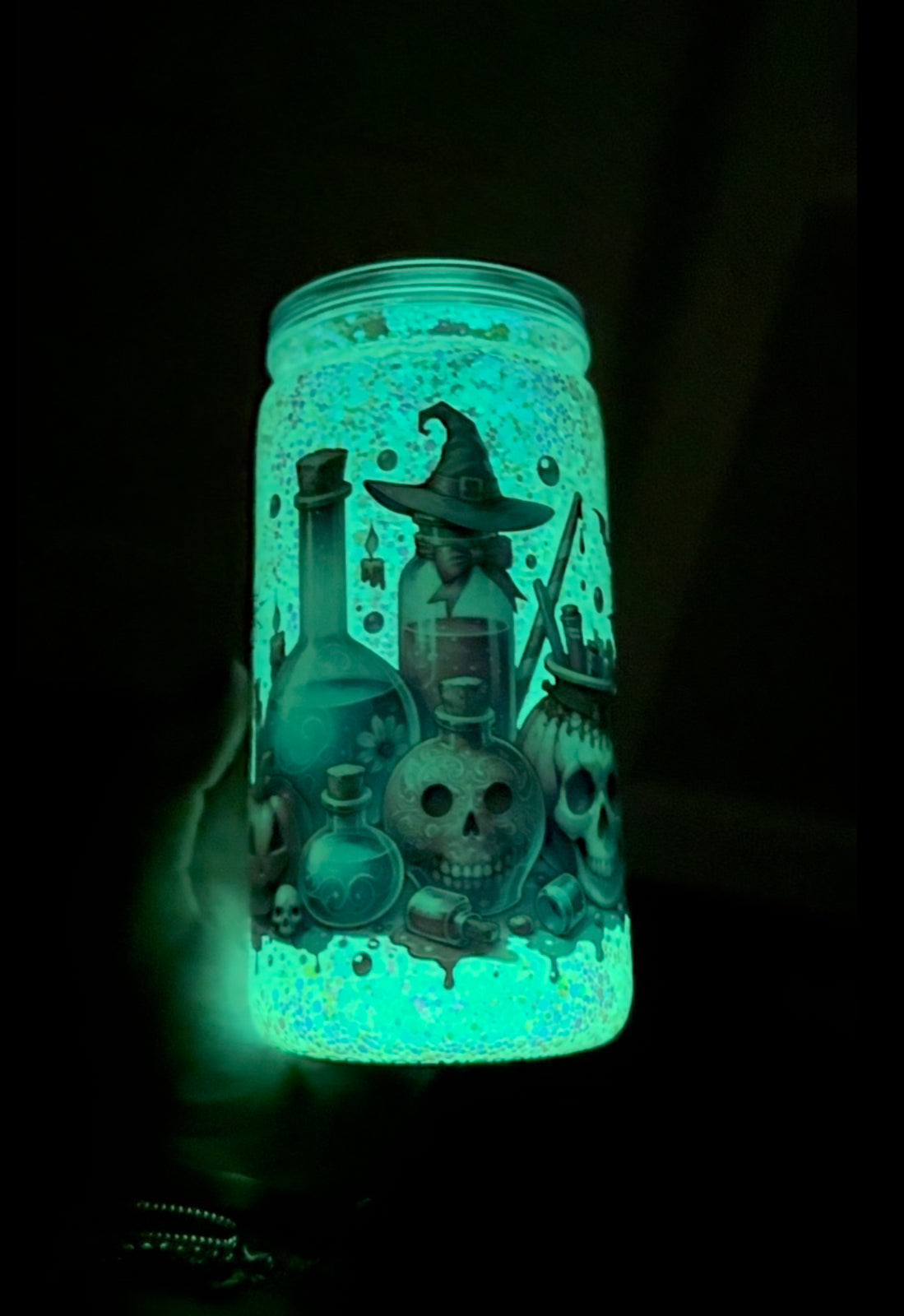 16oz. HALLOWEEN GLOW IN THE DARK  GLITTER ACRYLIC SNOW GLOBE TUMBLER!