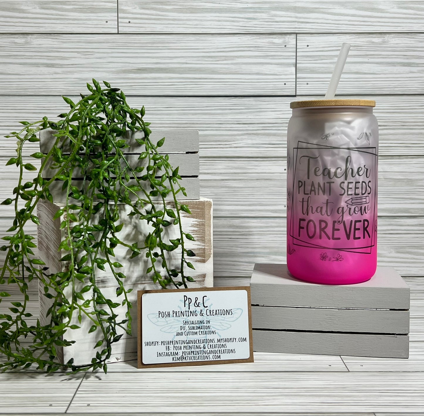 16oz. TEACHERS PLANTS SEEDS THAT GROW  FOREVER FROSTED OMBRE' GLASS CAN TUMBLER