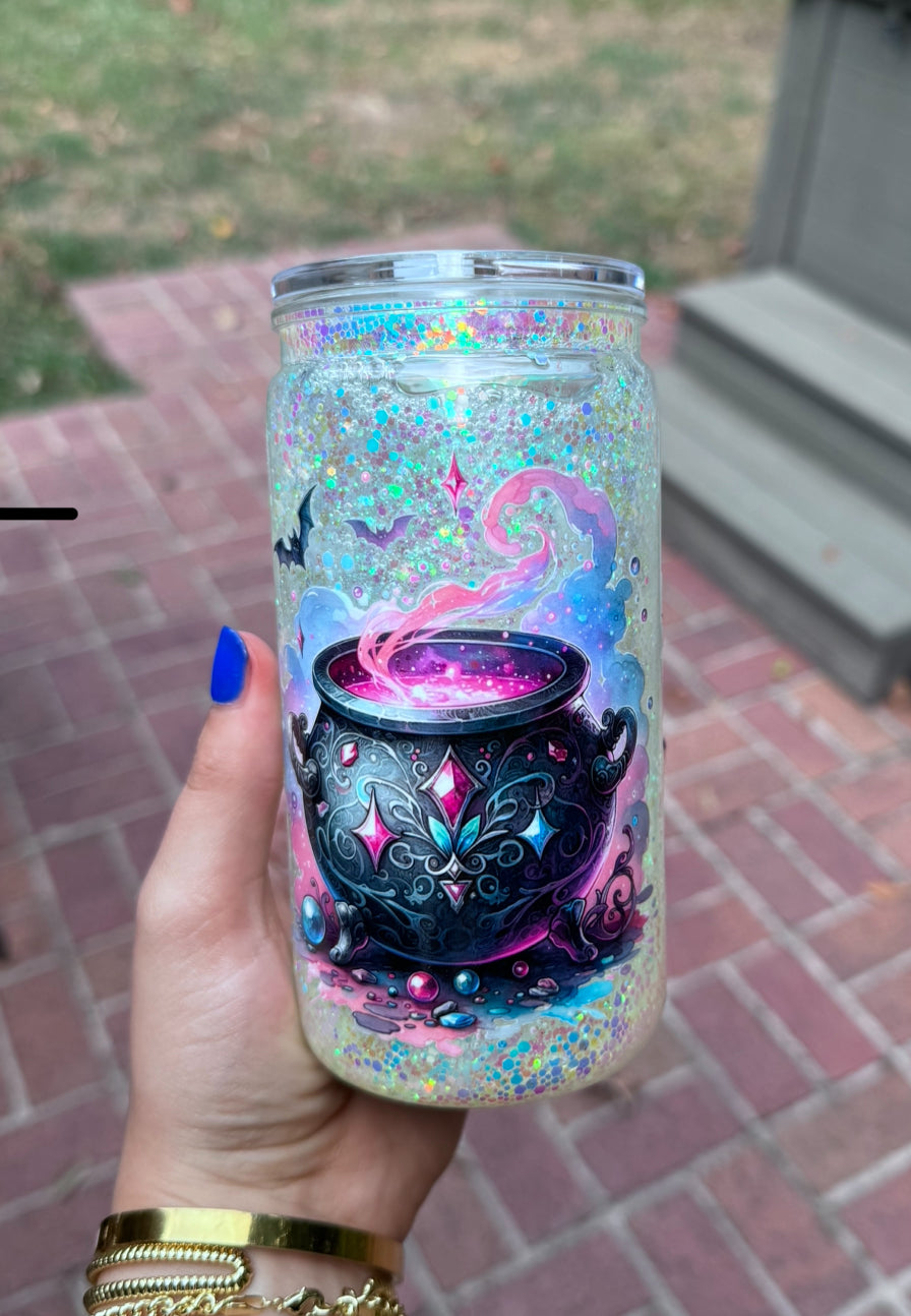 16oz. HALLOWEEN GLOW IN THE DARK  GLITTER ACRYLIC SNOW GLOBE TUMBLER!