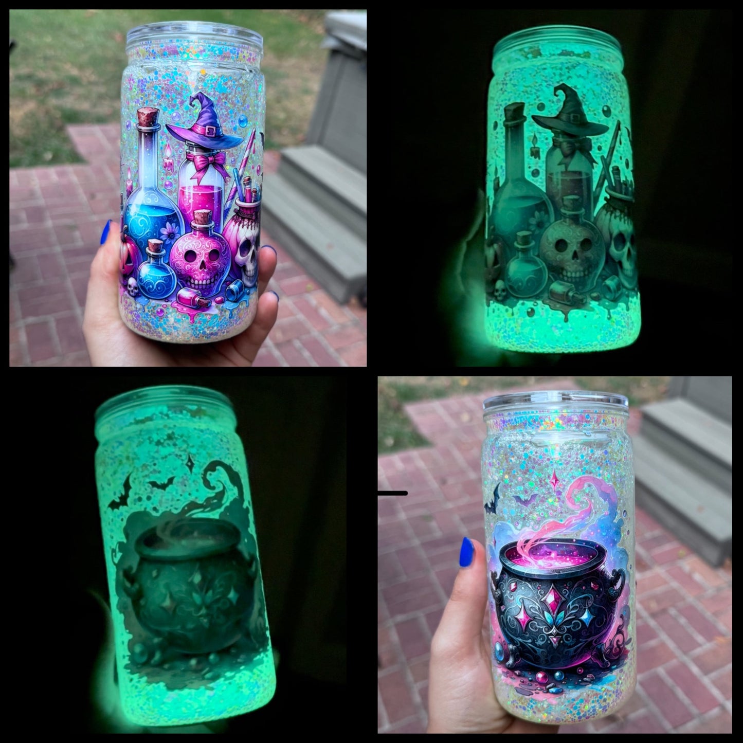 16oz. HALLOWEEN GLOW IN THE DARK  GLITTER ACRYLIC SNOW GLOBE TUMBLER!