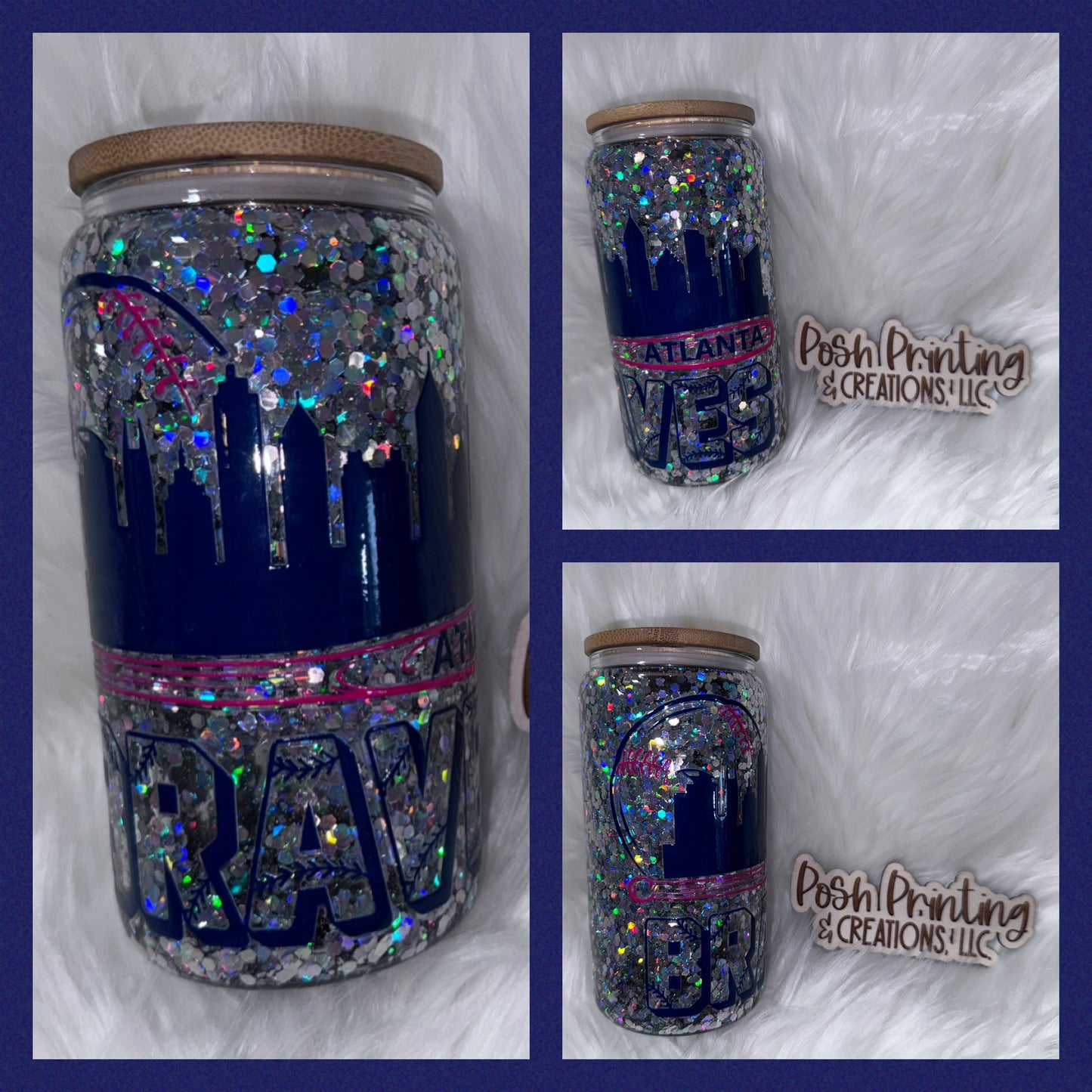 16oz. GLITTERED GLASS DOUBLES WALL BASEBALL CAN TUMBLER