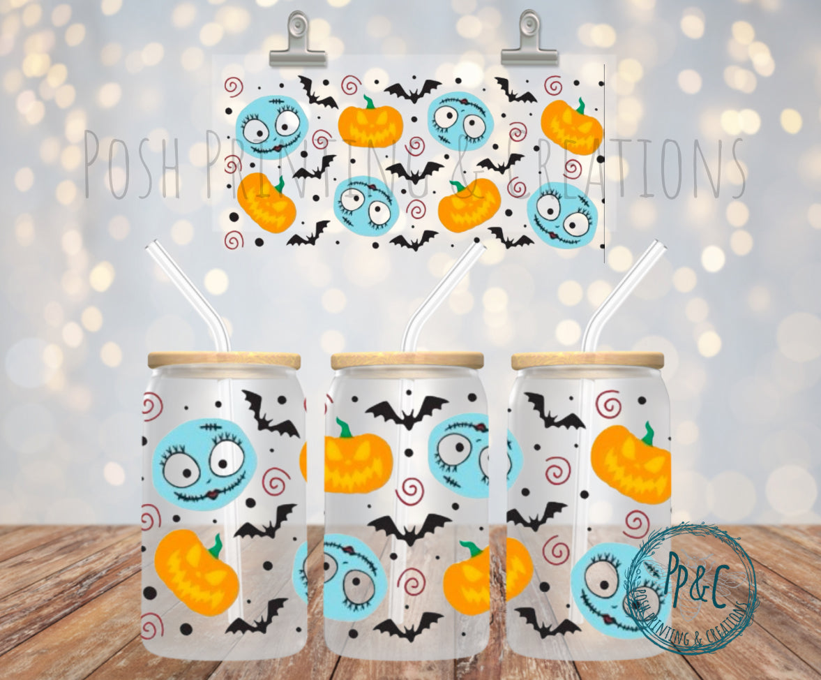 #463 BLUE GHOST AND PUMPKIN DOUBLE SIDED  UV DTF WRAP