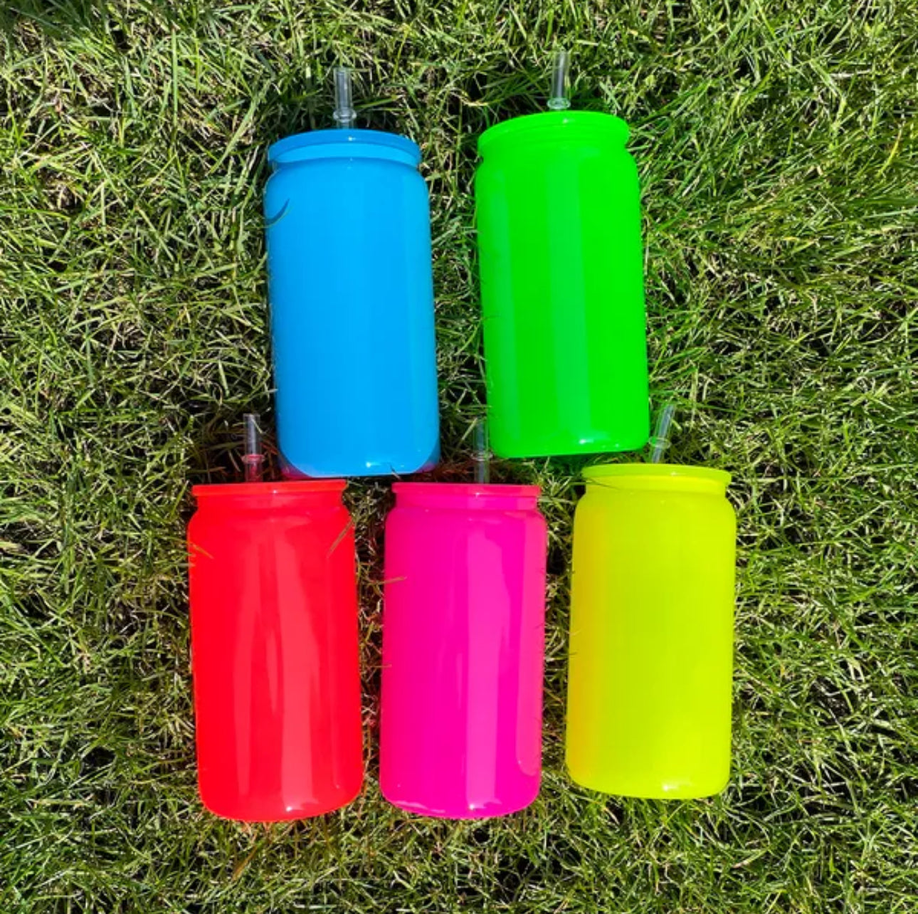 16oz. NEON COLOR SUBLIMATION GLASS CAN CUPS WITH COLORED LIDS