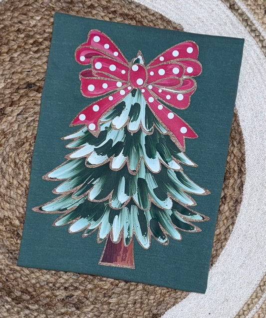 POLKA DOT RED BOW CHRISTMAS TREE TEE ( COMFORT COLORS)