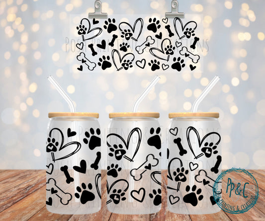 #289 BLACK DOG PAW AND HEARTS UV DTF WRAP