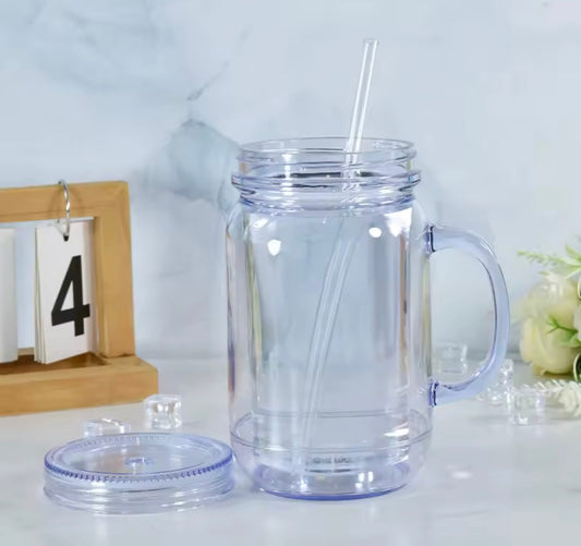 20oz CAPACITY DOUBLE WALL ACRYLIC MASON JAR PRE-DRILLED SNOW GLOBE TUMBLER