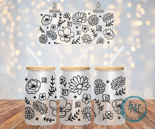 #360 BLACK LINE FLOWERS UV DTF WRAP