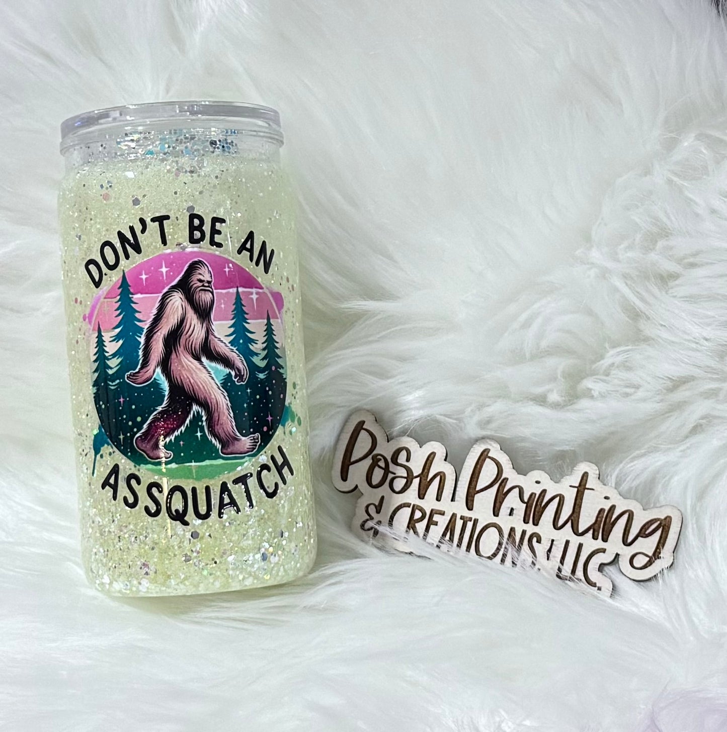 16oz. DON'T BE AN ASSQUATCH GLITTERED GLASS DOUBLES WALL CAN TUMBLER