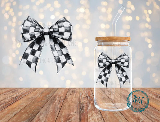 #536 BLACK CHECKERED BOW UV DTF DECAL