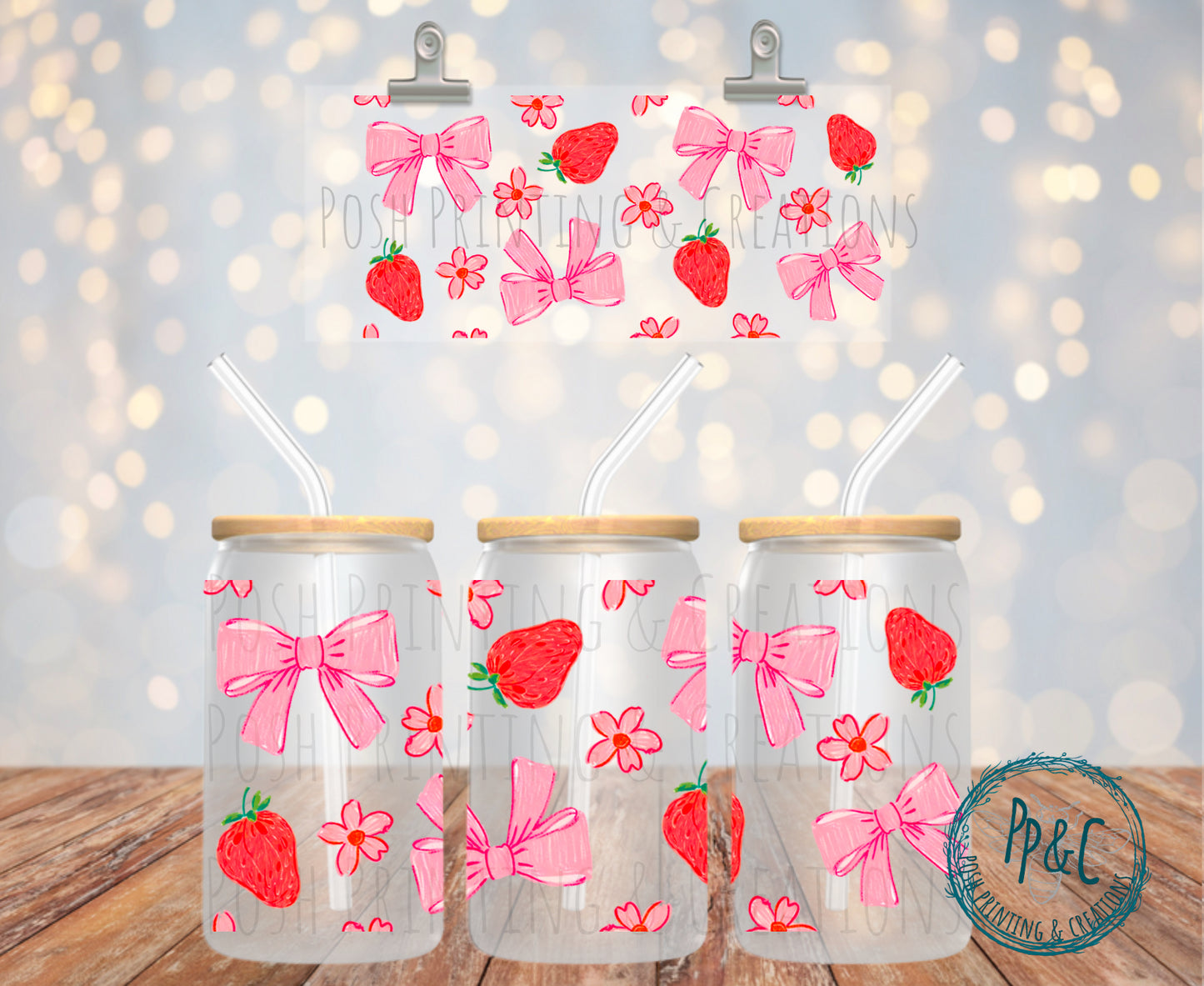 #316 STRAWBERRIES AND PINK BOWS  UV DTF WRAP