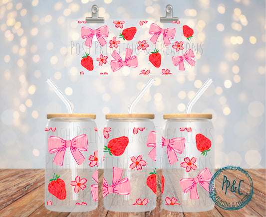 #316 STRAWBERRIES AND PINK BOWS  UV DTF WRAP