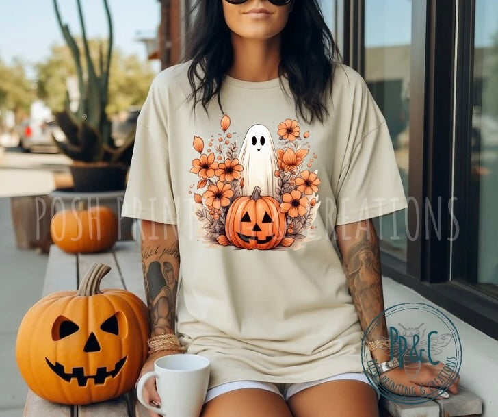 #801 DTF PRINT-GHOST PUMPKIN FLORAL FALL HALLOWEEN