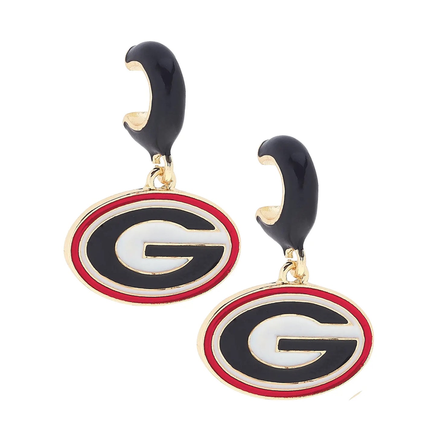 Georgia Bulldogs Enamel Logo Huggie Hoop Earrings in Black