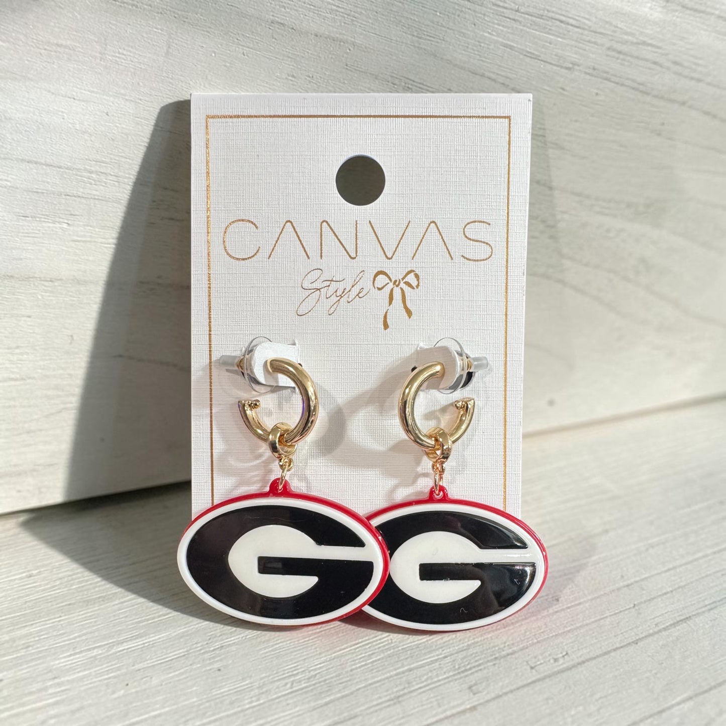 Georgia Bulldogs Resin Logo Drop Hoop Earring in Red