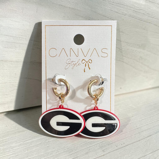 Georgia Bulldogs Resin Logo Drop Hoop Earring in Red