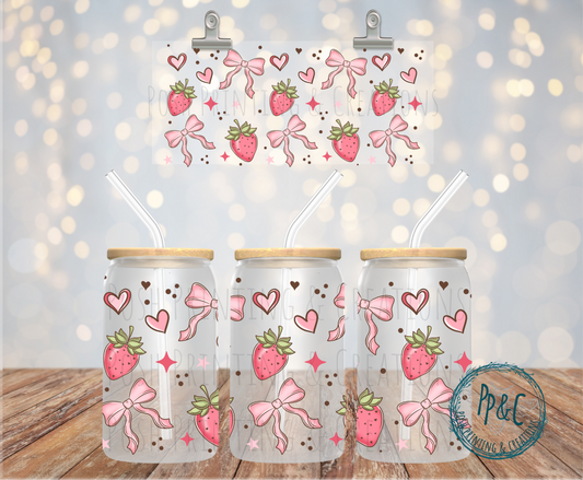 #264 STRAWBERRIES & PINK COQUETTE BOWS UV DTF WRAP