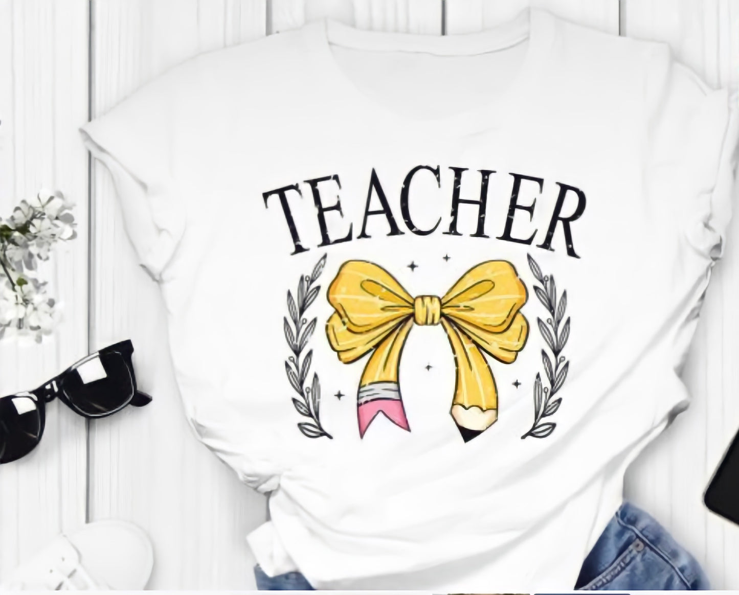 #813 DTF PRINTS-TEACHER COQUETTE PENCIL BOW